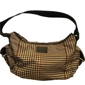 VTG Lauren RALPH LAUREN Houndstooth Plaid Hobo Shoulder Zip HandBag Tote Purse